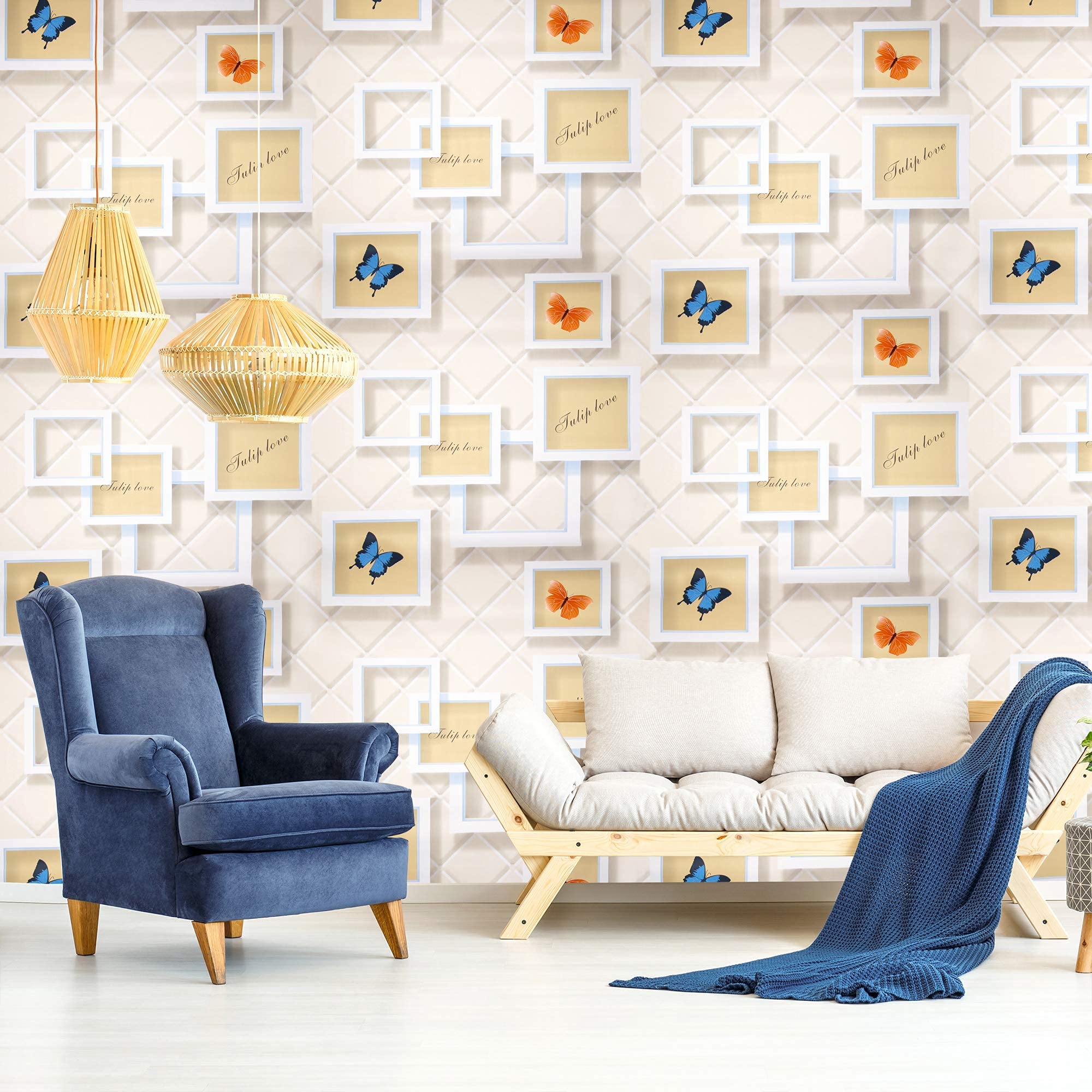 wolpin Wall Stickers Wallpaper (45 cm x 10 m) 3D Frame Butterfly PVC DIY Self Adhesive Decal, Kids Room, Nursery Interior Decor,